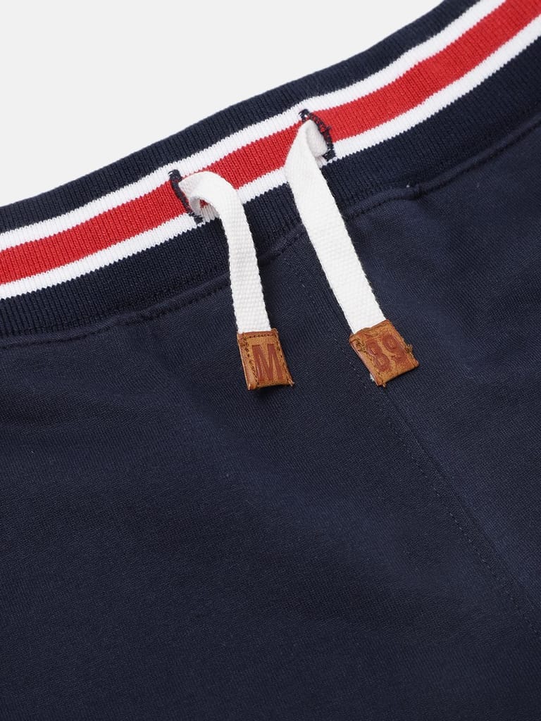 Boys Navy Blue Organic Cotton Solid Regular Fit Cargo Shorts