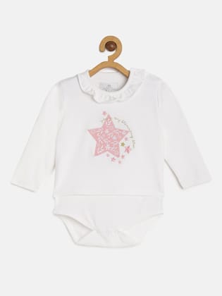 Girls White Organic Cotton Embroidered Sustainable Bodysuit