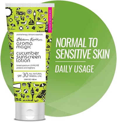 Aroma Magic Cucumber Sunscreen Lotion SPF 30 UVA/UVB All Natural Mineral Line (100ml)