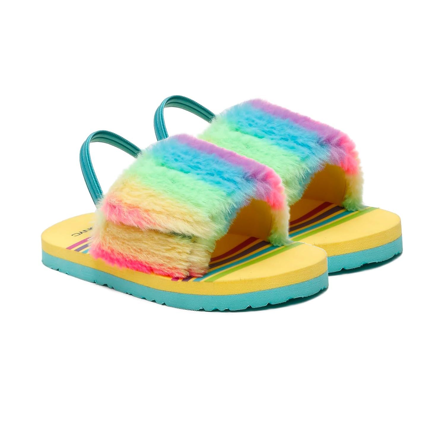 ONYC Kids Rainbow Slippers for Girls with Adjustable Strap - Yellow