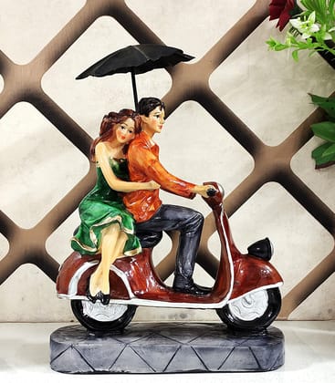 Home Decor Romantic Lovely Couple On Scooter With Umbrella Statue || Decorative Showpiece Idol For Home And Office Decor || Best Gift For Valentine Day, Wedding, Anniversary - (Polyresin, Multicolor)