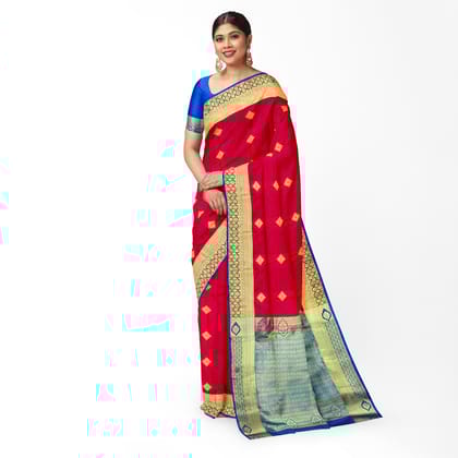 Red Color Small Diamond Shape Butta Saree with Unstitched Blouse