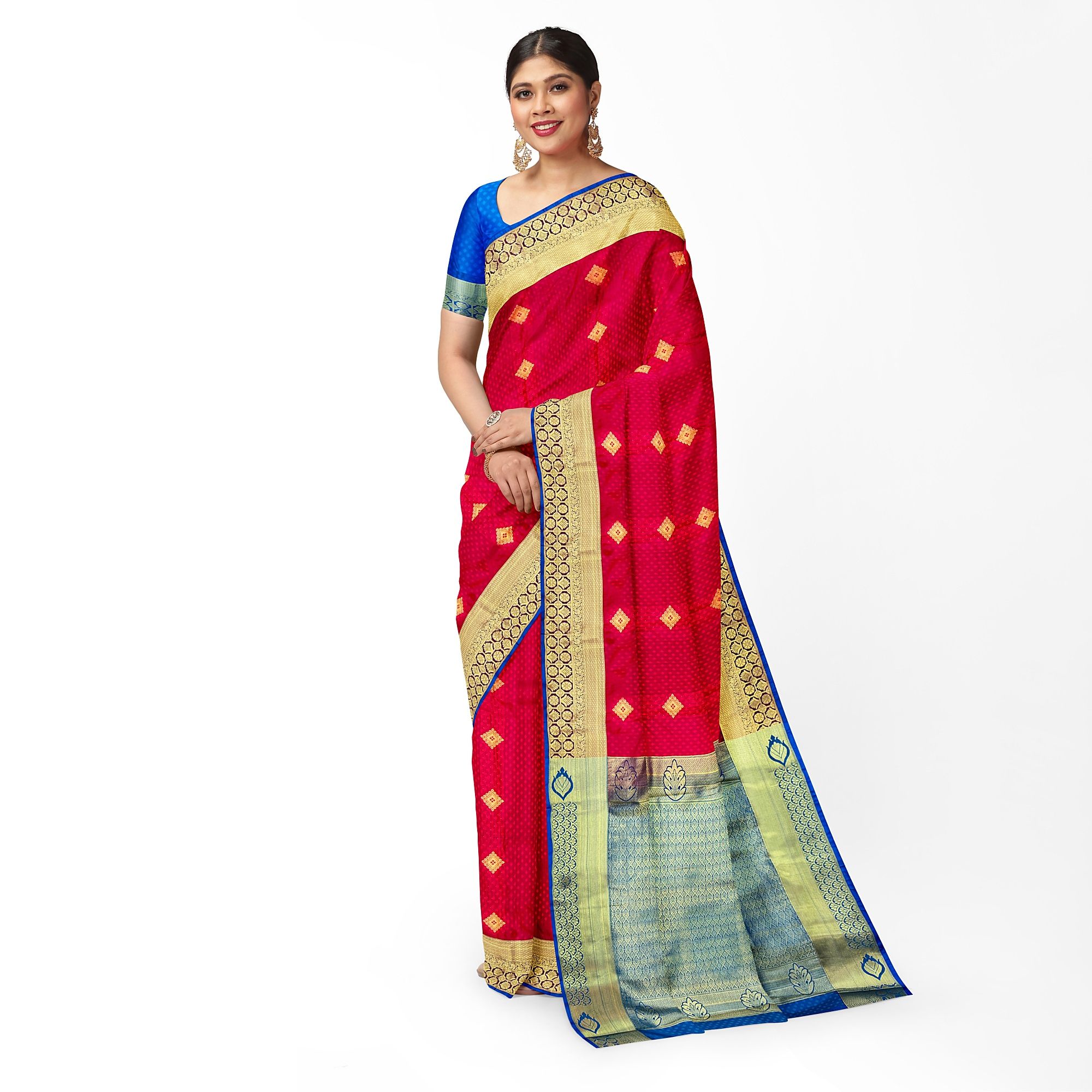 Red Color Small Diamond Shape Butta Saree with Unstitched Blouse