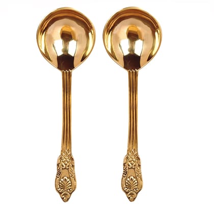 BulkySanta Brass Serving Spoons with Hand Crafted Etching Design (Size - 8.75" Weight - 100 Grams) Royal dinnerware Serving Spoons Set (Set of 2 pcs.)