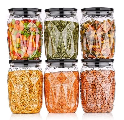 HAPPI Multipurpose Unbreakable Plastic Transparent Crystal Clear Storage Containers For Kitchen Airtight Masala Box Dabba Spice, Cereal, Dry Fruits Spice Box 1400 ML Round (Set of 6 Pcs)