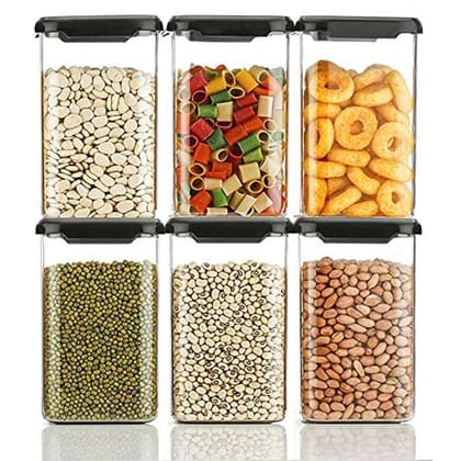HAPPI Multipurpose Modular Transparent Square Containers Set For Kitchen Storage / Unbreakable Plastic Airtight Box Dabba For Spice,Masala,Cereals, Dal, Dry Fruits, Snacks, Pulses (Multicolor, 1100 Ml Each, Set of 6 pc)