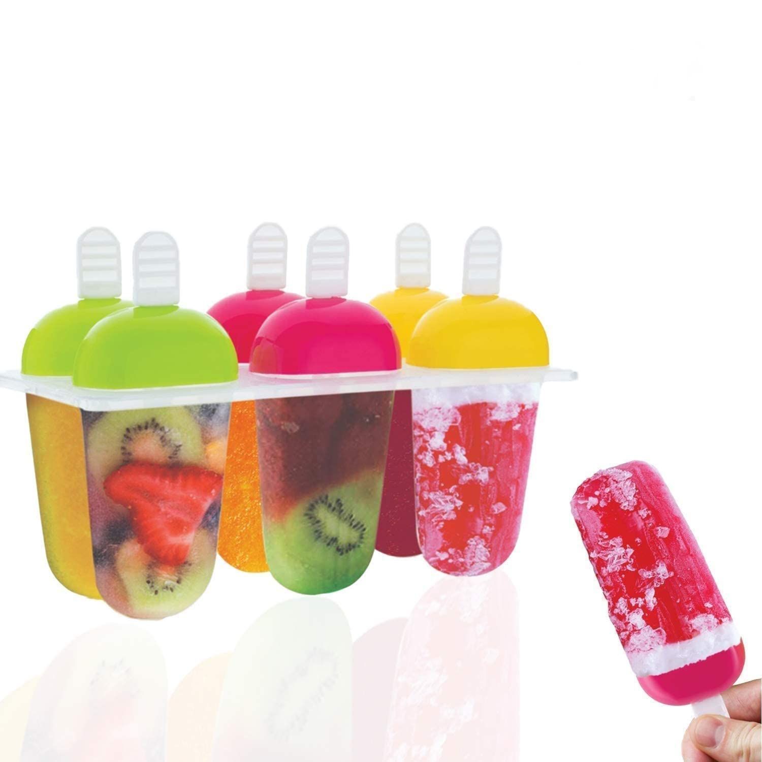 HAPPI Ice Candy Maker Kulfi, Reusable Frozen Ice Cream Mould Tray of 6 Candy Popsicle Moulds Reusable Plastic Holder Ice Candy Mould (Multicolor)