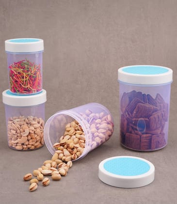 HAPPI Multipurpose Plastic 4 In 1 Masala Box for Kitchen, Spice Boxes for Kitchen, Transparent Storage Containers Airtight Grocery,Cereal,Dry Fruits Dabba Pack of-4 (500ml,750ml,1000ml,1600ml - Blue)