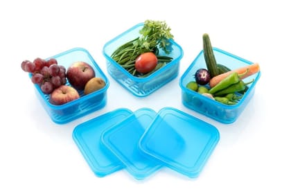 HAPPI Multipurpose Plastic 3 Pcs Masala Box for Kitchen, Spice Boxes for Kitchen, Transparent Fridge Storage Containers Airtight Grocery,Cereal,Vegetable Fruits Dabba 1500 Ml (Pack of 3 - Blue)