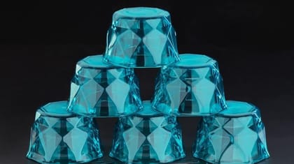HAPPI Unbreakable Plastic Transparent Ice Cream Cup , Ice Cream Bowl, Dessert Bowl, Diamond Shape Pudding Cup Bowls 350 ml (Pack of 6 - Blue)