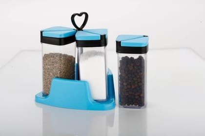 HAPPI Transparent Salt & Pepper Shakers Dispenser Adjust & Sprinkles Set (100 ml Each Jar) 3 Pcs with Stand Revolving Spice Rack for Dining Table Masala Dabbi (Color May Vary) HAPPI Transparent Salt & Pepper Shakers Dispenser Adjust & Sprinkles Set (100 ml Each Jar) 3 Pcs with Stand Revolving Spice Rack for Dining Table Masala Dabbi (Color May Vary)