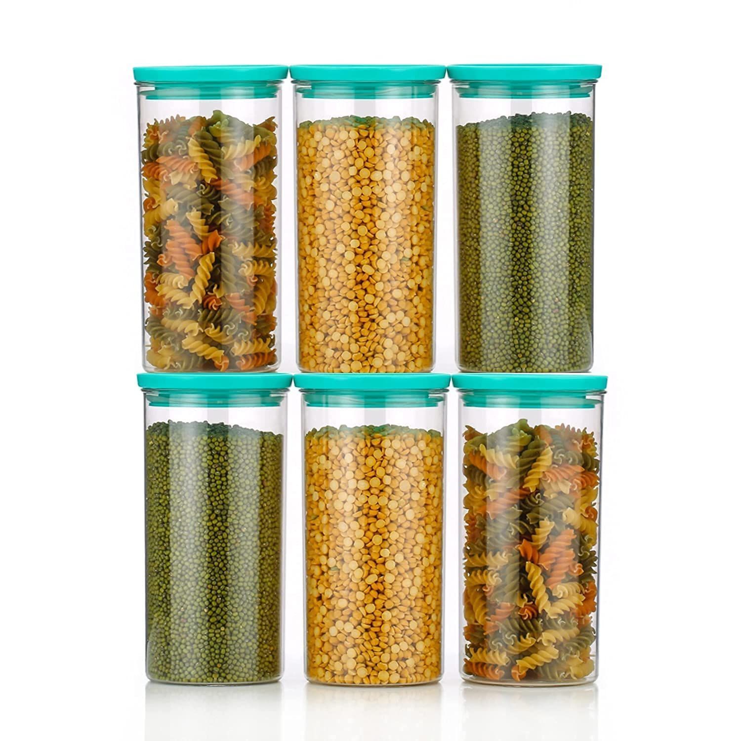 HAPPI Multipurpose Unbreakable Plastic Transparent Kitkat Storage Containers For Kitchen Airtight Masala Box Dabba Spice, cereal, Dry Fruits Spice Box 1400 ML Round (Multicolor- Set of 6 Pcs)