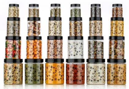 HAPPI Multipurpose Unbreakable Plastic Printed Airtight Container Set Masala Box For Kitchen Storage Box Dabba For Spice, Pack of 24 (6 Pcs of Each 350ml, 650ml, 1200ml, 2000ml with 24 Spoons) HAPPI Multipurpose Unbreakable Plastic Printed Airtight Container Set Masala Box For Kitchen Storage Box Dabba For Spice, Pack of 24 (6 Pcs of Each 350ml, 650ml, 1200ml, 2000ml with 24 Spoons)