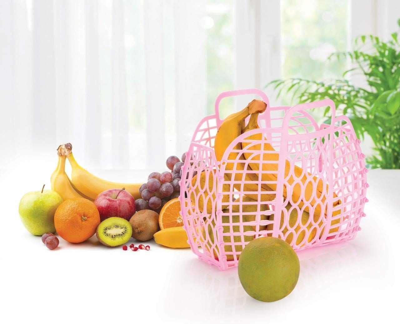 HAPPI Multipurpose Plastic Portable Folding Storage Fruit & Vegetable Basket for Kitchen, Toiletries, Sundries, Organizer Basket (Colour May Vary)