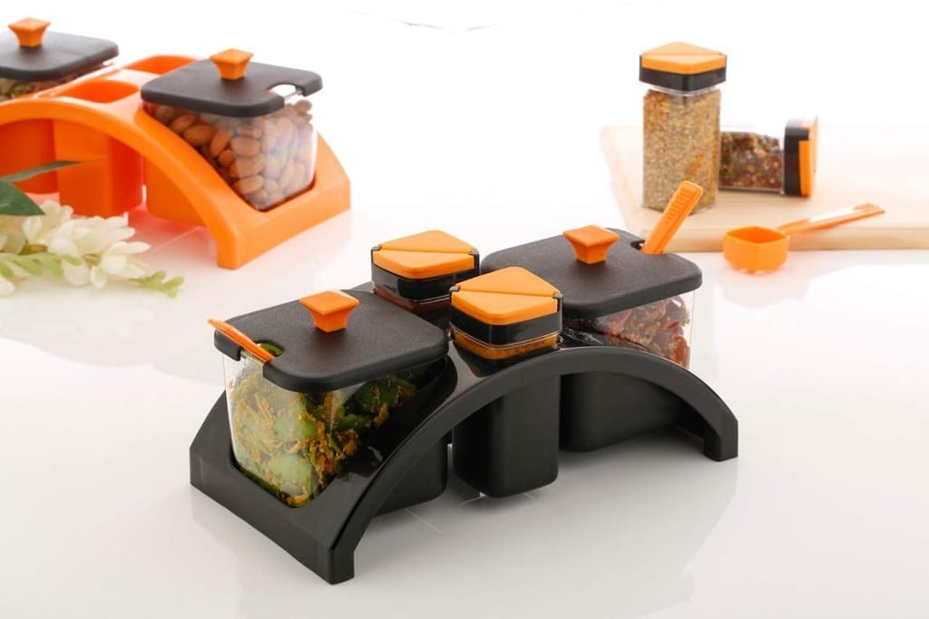 HAPPI Multipurpose Spice & Pickle Set of 4 Pics Condiment Set Container Set of Achar Jar Set for Dining Table Salt & Pepper Set (Color May Vary)