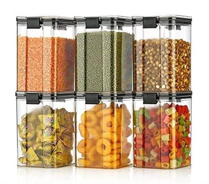 HAPPI Multipurpose Unbreakable Plastic Transparent Airtight Kitkat Storage Container Jar for Kitchen Masala Box Dabba Spice, Cereal, Dry Fruits, Grocery Spice Box 1200 ML N lock Tiktok Square (Multicolor- Set of 6 Pcs) HAPPI Multipurpose Unbreakable Plastic Transparent Airtight Kitkat Storage Container Jar for Kitchen Masala Box Dabba Spice, Cereal, Dry Fruits, Grocery Spice Box 1200 ML N lock Tiktok Square (Multicolor- Set of 6 Pcs)
