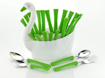 HAPPI Cutlery Set for Kitchen with Stand 24 Pieces Duck Shape Stainless Steel - 6 Table Spoons, 6 Tea Spoons, 6 Forks, 6 Dessert Spoons(Multicolor) HAPPI Cutlery Set for Kitchen with Stand 24 Pieces Duck Shape Stainless Steel - 6 Table Spoons, 6 Tea Spoons, 6 Forks, 6 Dessert Spoons(Multicolor)