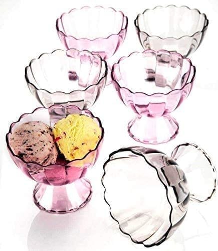 HAPPI Unbreakable Plastic Transparent Ice Cream Cup, Ice Cream Bowl, Dessert Bowl, Pudding Cup Bowls 250 ml (Pack of 6 - Black)