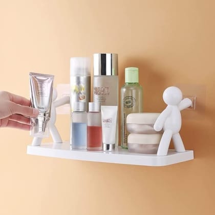 HAPPI Multipurpose Floating Wall Mounted Shelf for Bathroom/Kitchen/Bedroom Wall Shelves/Self with 4 Adhesive Stickers Plastic