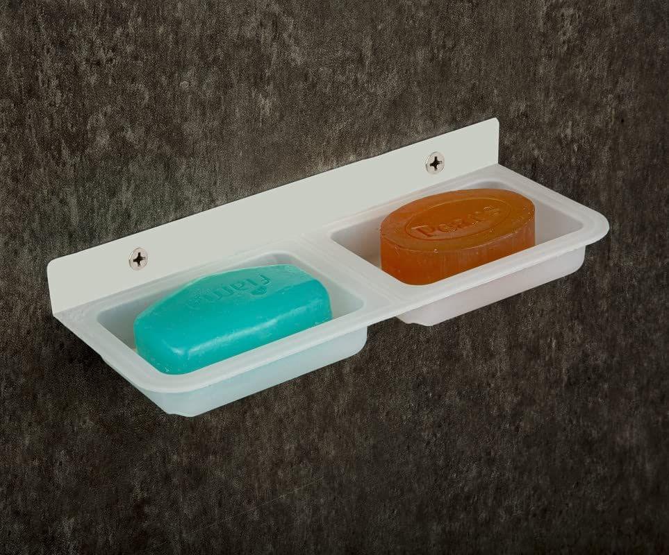 HAPPI Unbreakable ABS Plastic Square Shape Double Soap Dish,Soap Stand,Soap Case,Soap Holder Stand���Wall Mounted for Bathroom���(White)