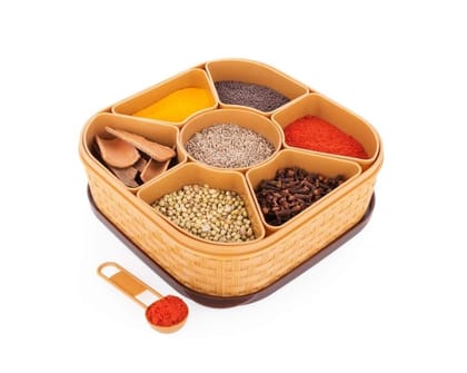 HAPPI Plastic Masala Box For Kitchen Royal,Spice Boxes For Kitchen, Rangoli/Spice/Masala Dabba Container 7 Compartments With Spoon
