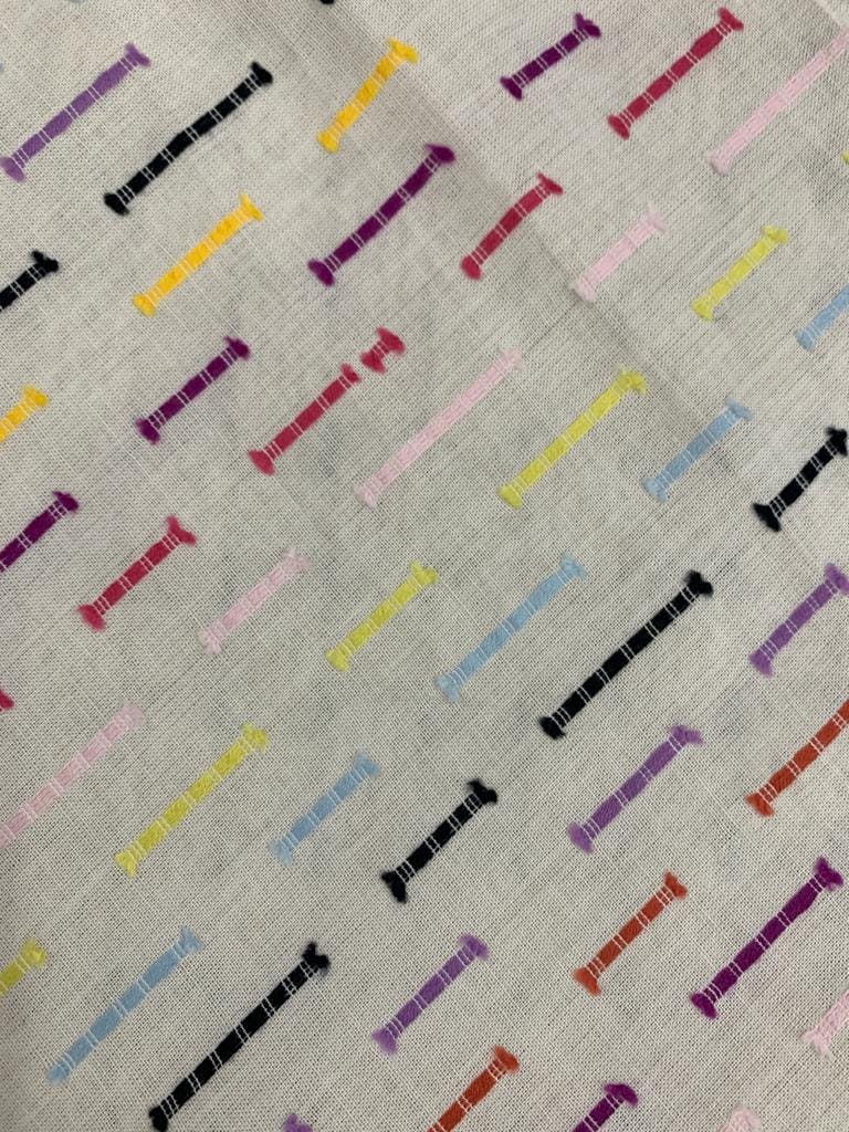 CPY010-Cotton-Whimsical Spectrum: White with Colorful Lines Cotton Fabric 3 Meters - Unstitched Fabrics | Buy online on ZillyBuy