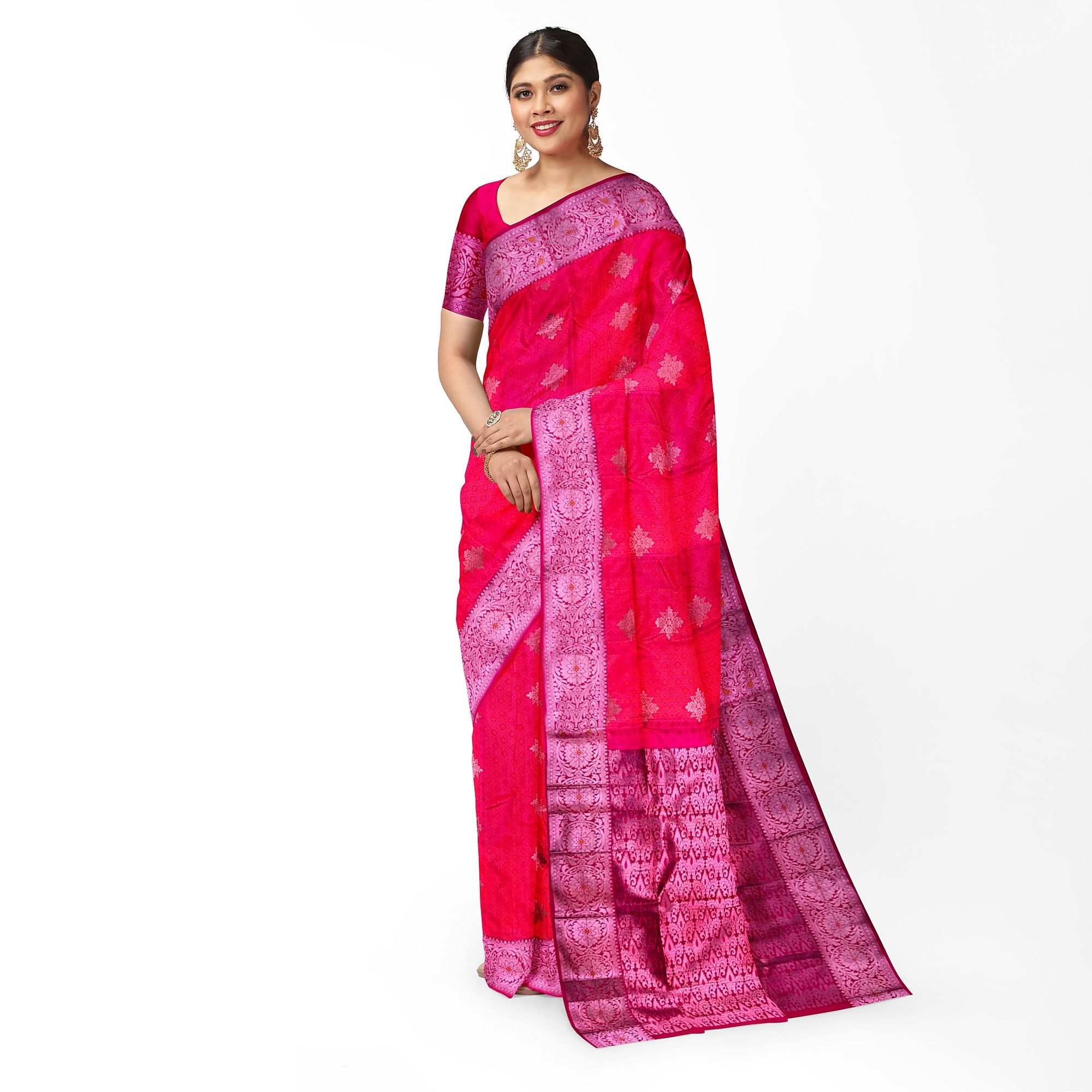 Red Color Fancy Butta Saree with Unstitched Blouse