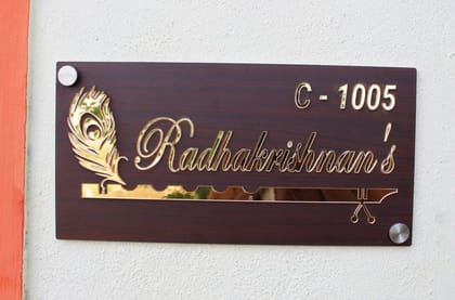 iCreations Home Door Name Plate with Golden Acrylic Solid Letters with wooden pattern (Copy)