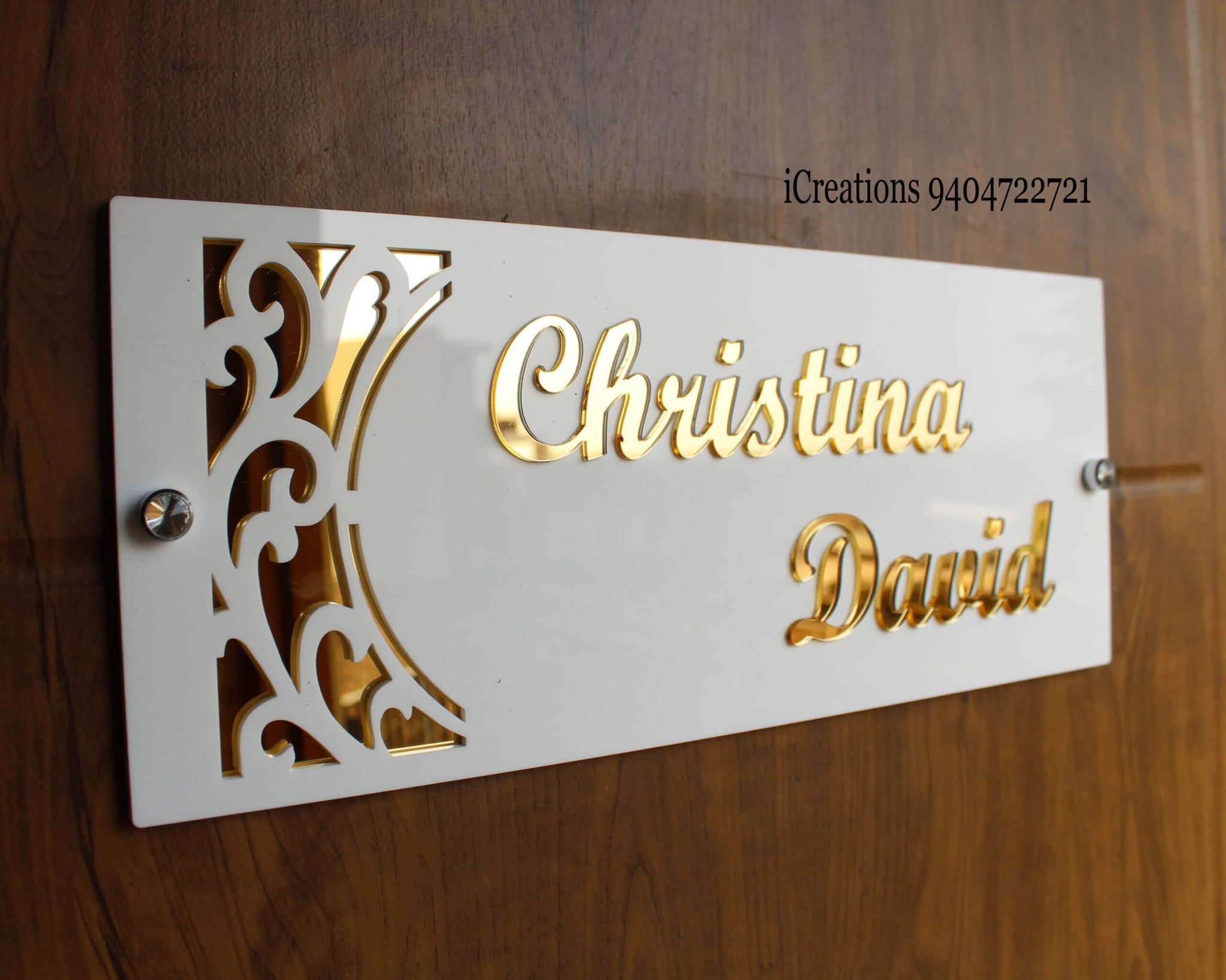 iCreations Customized Nameplate for House with Golden 3D Elevated Letters (6x15 Inch)