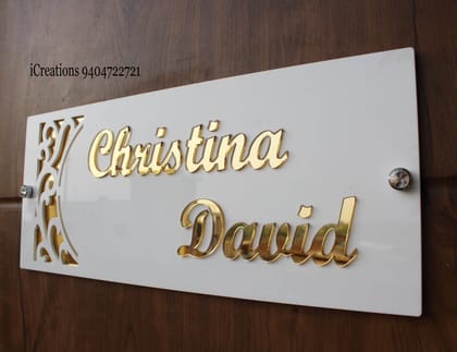 iCreations Customized Nameplate for House with Golden 3D Elevated Letters (6x15 Inch)