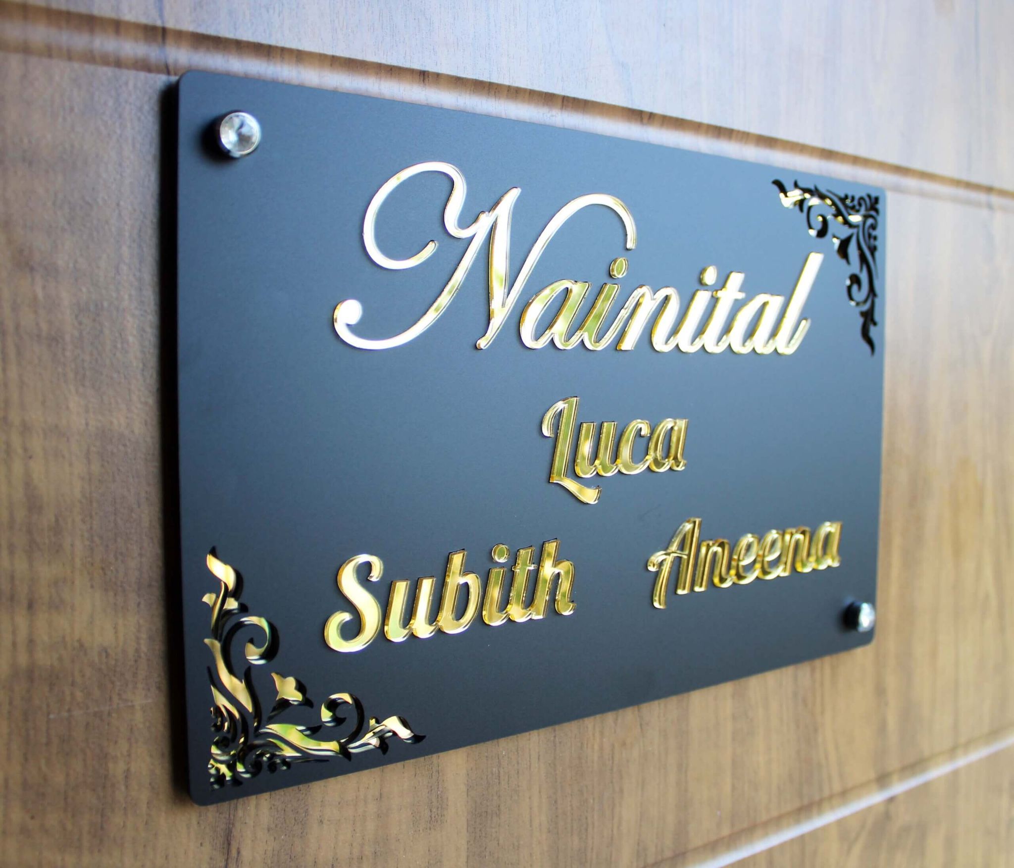 iCreations Personalised Black Matte Nameplate with Golden Acrylic Solid Letters