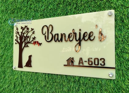 iCreations Home Name Plate for Entrance with Bronze shiny Acrylic Solid Letters (8x16 Inch)