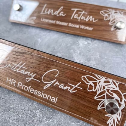 iCreations Personalized Double Layer Desk Nameplate for Office with engraved Letters (2x8 Inch)