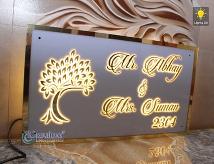 iCreations Custom Acrylic Nameplate with LED Lights for Home Entrance (Tree)