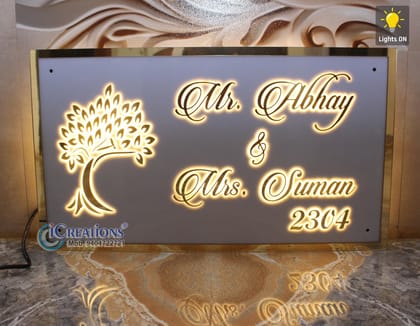iCreations Custom Acrylic Nameplate with LED Lights for Home Entrance (Tree)