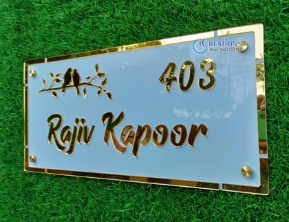 iCreations Personalized Name Plate for Home Entrance with Golden Acrylic Letters