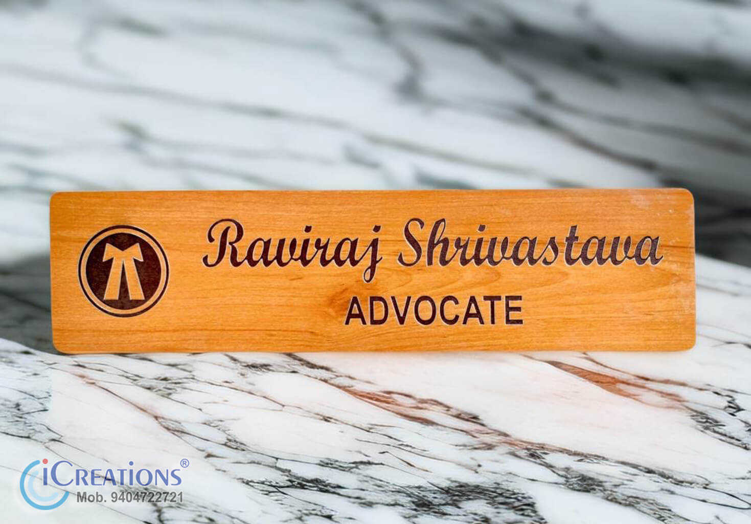 iCreations Custom Wooden Desk Nameplate for Office with engraved Letters (2.5x10 Inch)