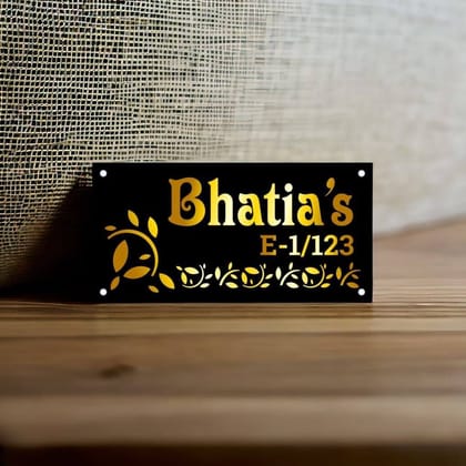 iCreations Customised Nameplate for house black (matte) with Golden Acrylic Solid Letters