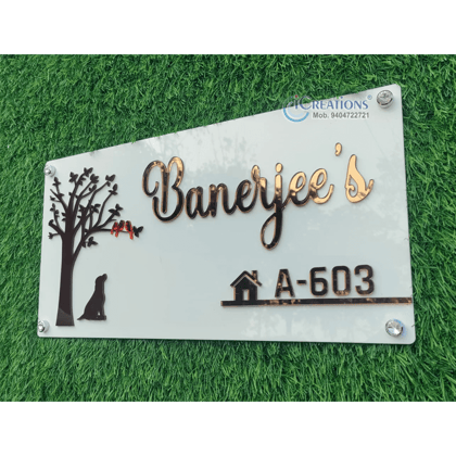 iCreations Home Name Plate for Entrance with Bronze shiny Acrylic Solid Letters (8x16 inch)
