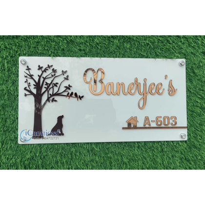 iCreations Home Name Plate for Entrance with Bronze shiny Acrylic Solid Letters (8x16 inch)