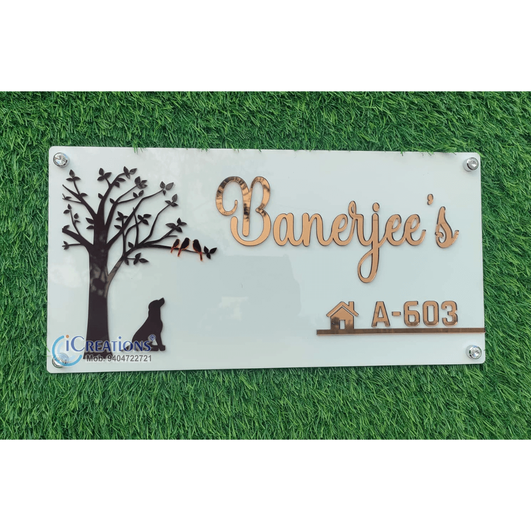 iCreations Home Name Plate for Entrance with Bronze shiny Acrylic Solid Letters (8x16 inch)