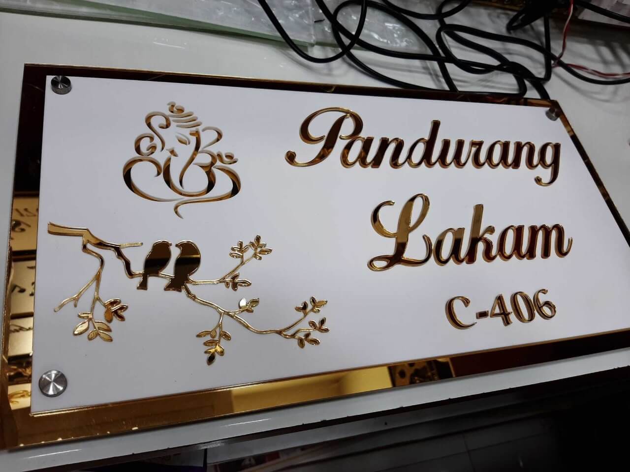 iCreations Custom Acrylic House Name board with Golden Embossed Letters