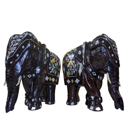 Roque Collections Rose Wood Inlay Elephant | Trunk Down Pair