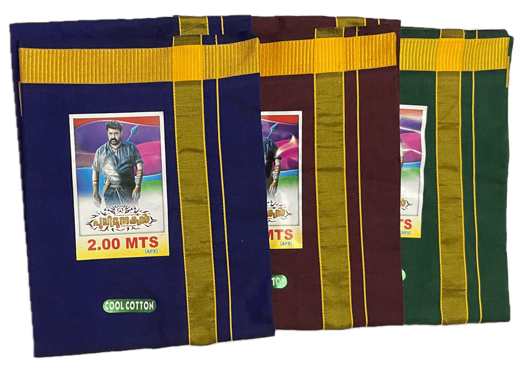 Colour Dhothies with Rich Silk Border - Cool Cotton 2mtrs - Dhoti - Mundu