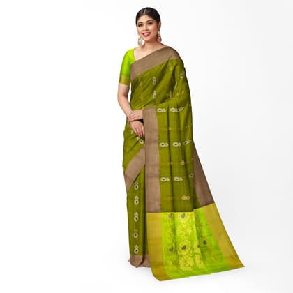 Mehandi Green Color Meena Work Butta Kanjivaram Silk Saree
