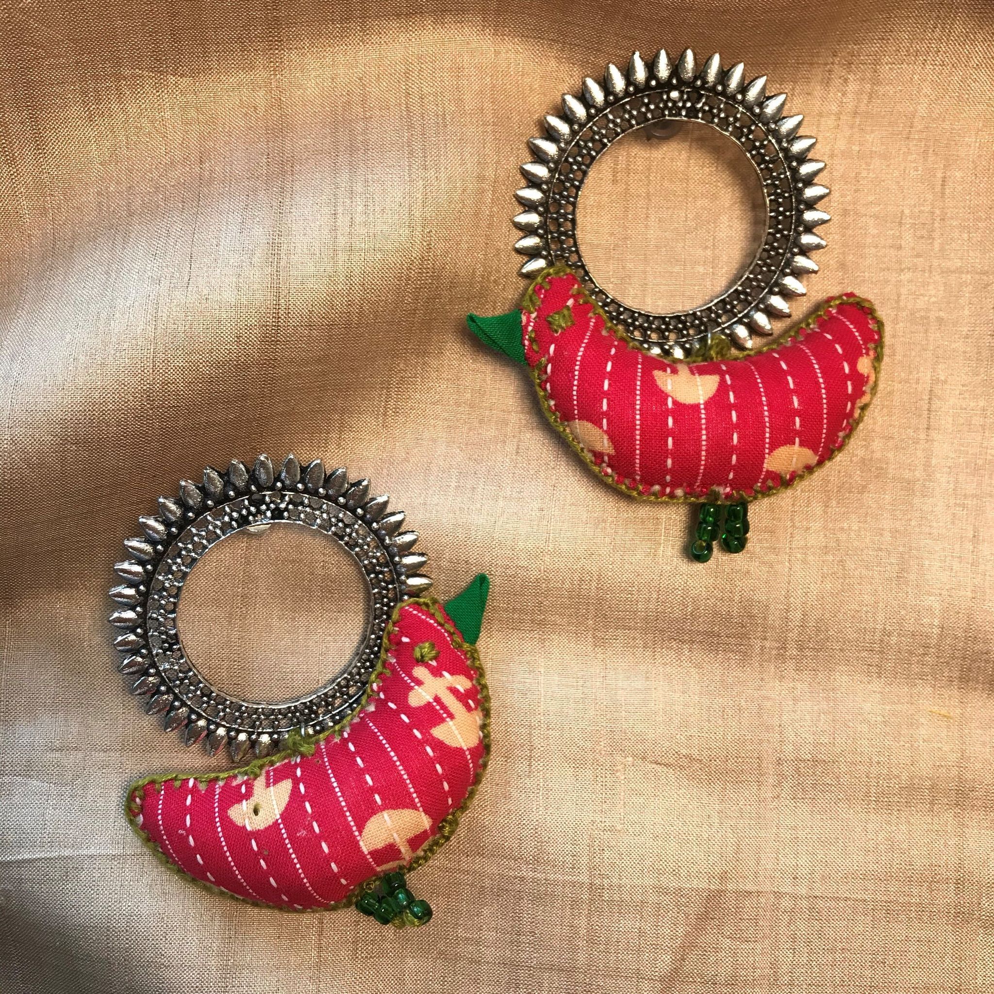 Love Bird Hoop Kantha Earrings