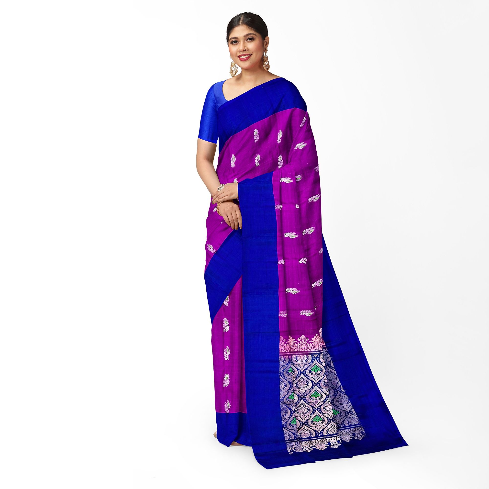Purple Color Big Lotus and Sun Flower Meena Work Butta Pure Kanjivaram Silk Saree
