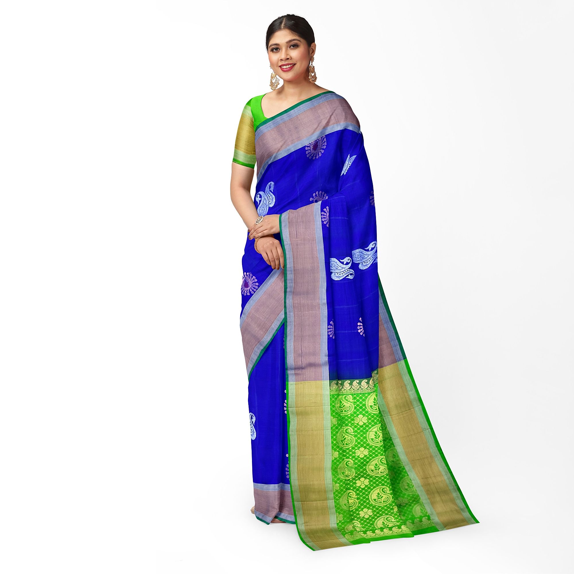 Blue Color Meena Work Big Mango Butta Pure Kanjivaram Silk Saree