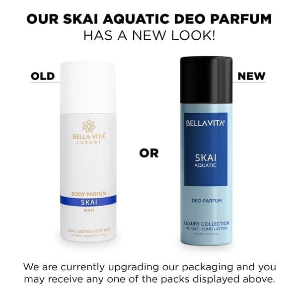 Bella Vita Luxury SKAI AQUATIC No Gas Deodorant Body Parfum for Men with Bergamot, Pineapple, Lavender | Aquatic & Fresh Fragrance Musky & Premium & Long Lasting Body Perfume DEO 150 ML