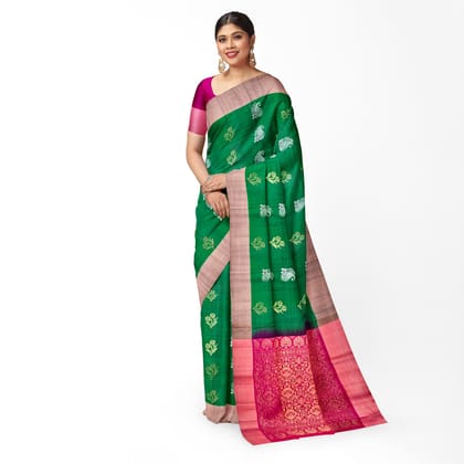 Dark Green Color Mango & Floral Butta Kanjivaram Pure Silk Saree